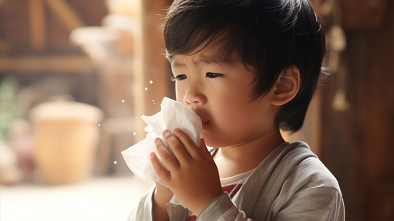 子供アレルギー、くしゃみの様子